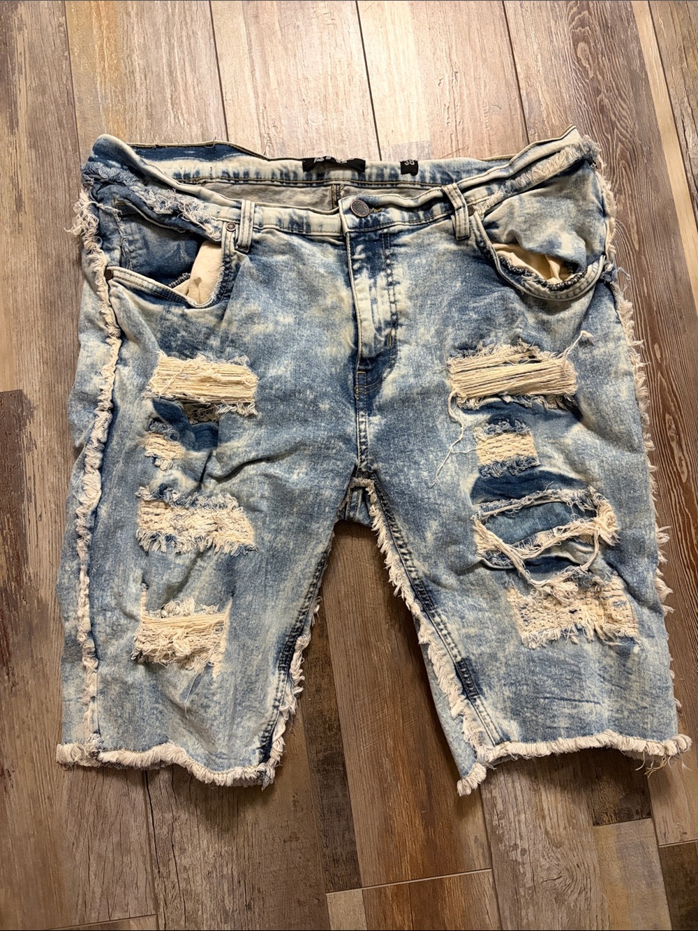 Another Hype Piece Men's Distressed Acid Wash Blue Denim Shorts Y2K size 38